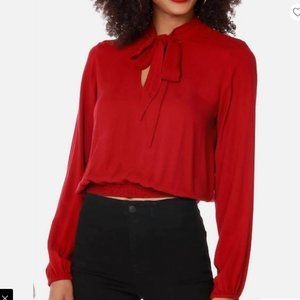 Bobi Tie Neck Blouse In Red